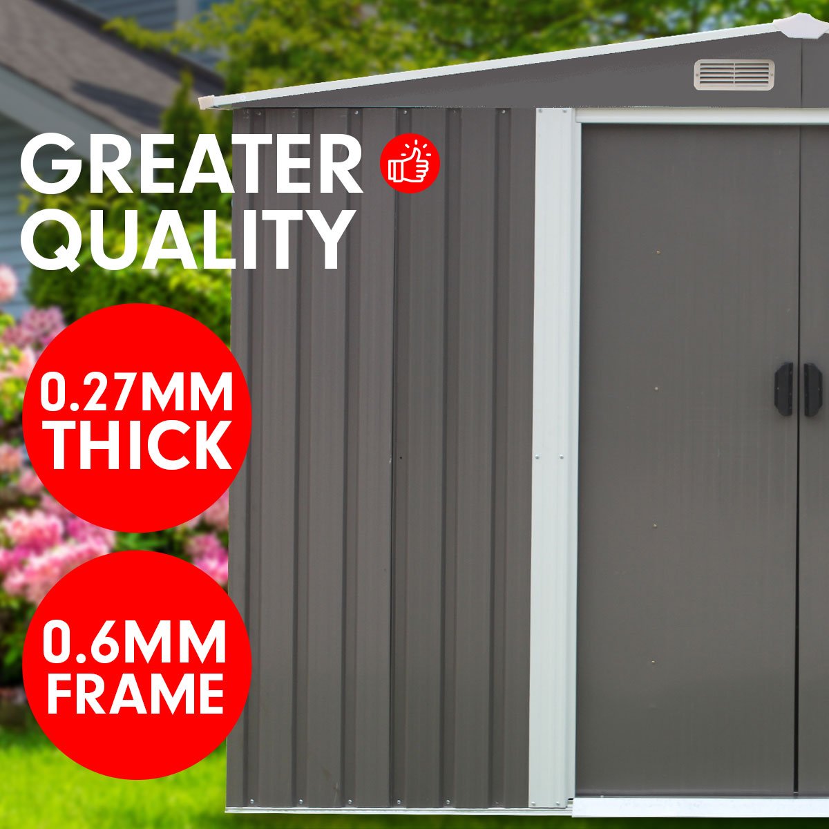outdoor living Garden Shed Spire Roof 8ft x 8ft Outdoor Storage Shelter - Grey