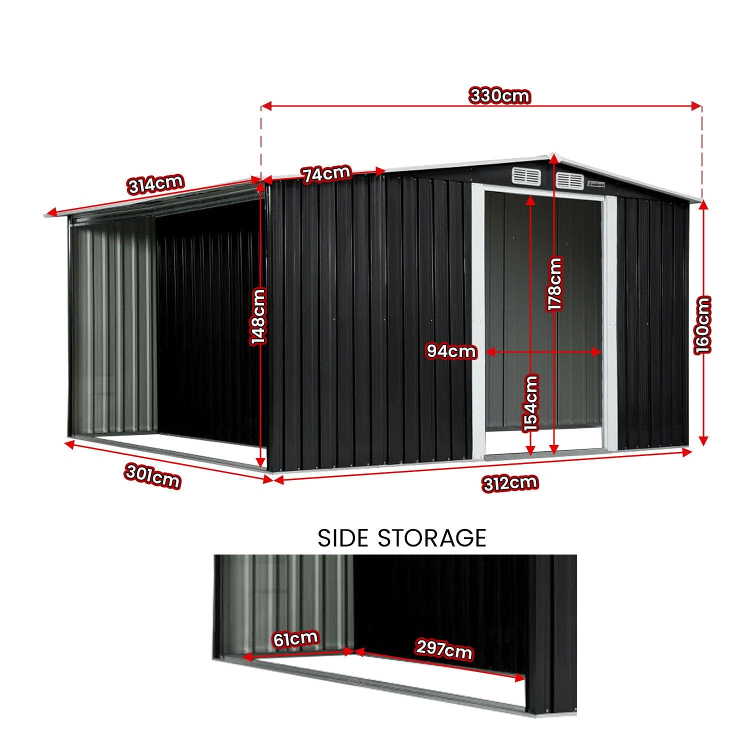 Garden Shed with Semi-Closed Storage 10*8FT - Black