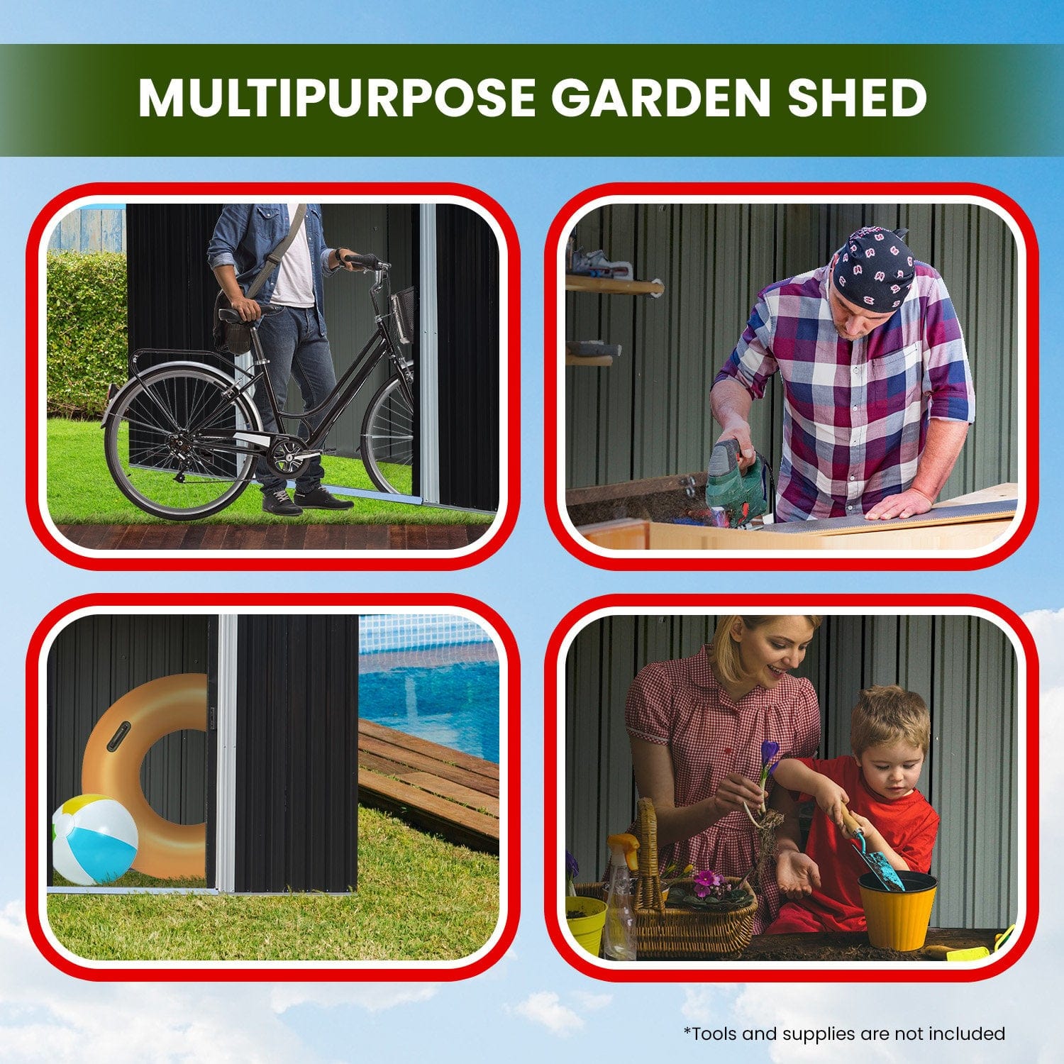 Garden Shed with Semi-Closed Storage 10*8FT - Black