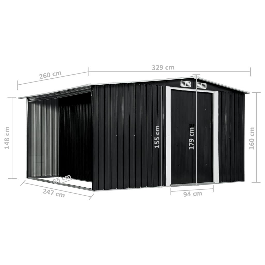 Garden Shed with Sliding Doors Anthracite 329.5x259x178 cm Steel