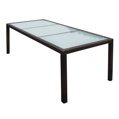 Garden Table 190x90x75 cm Brown Poly Rattan and Glass