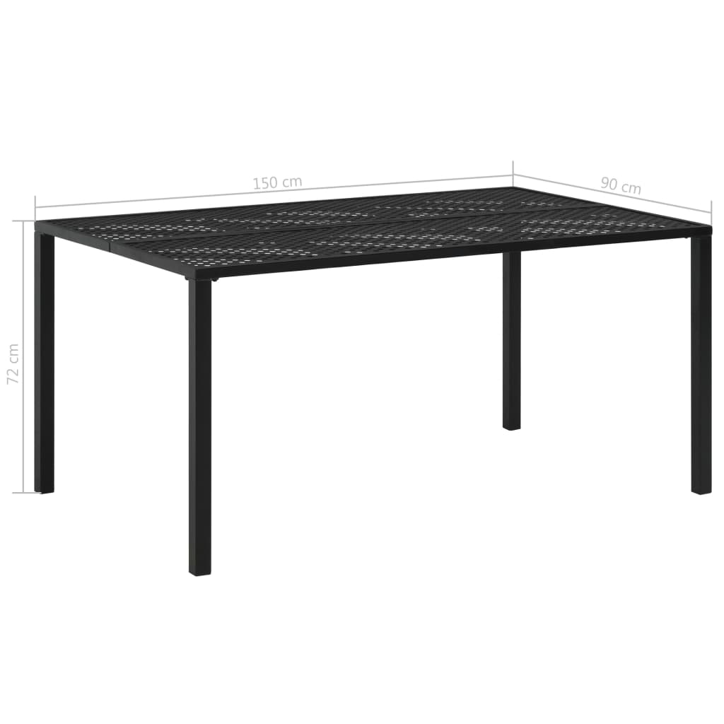 Garden Table Black 150x90x72 cm Steel
