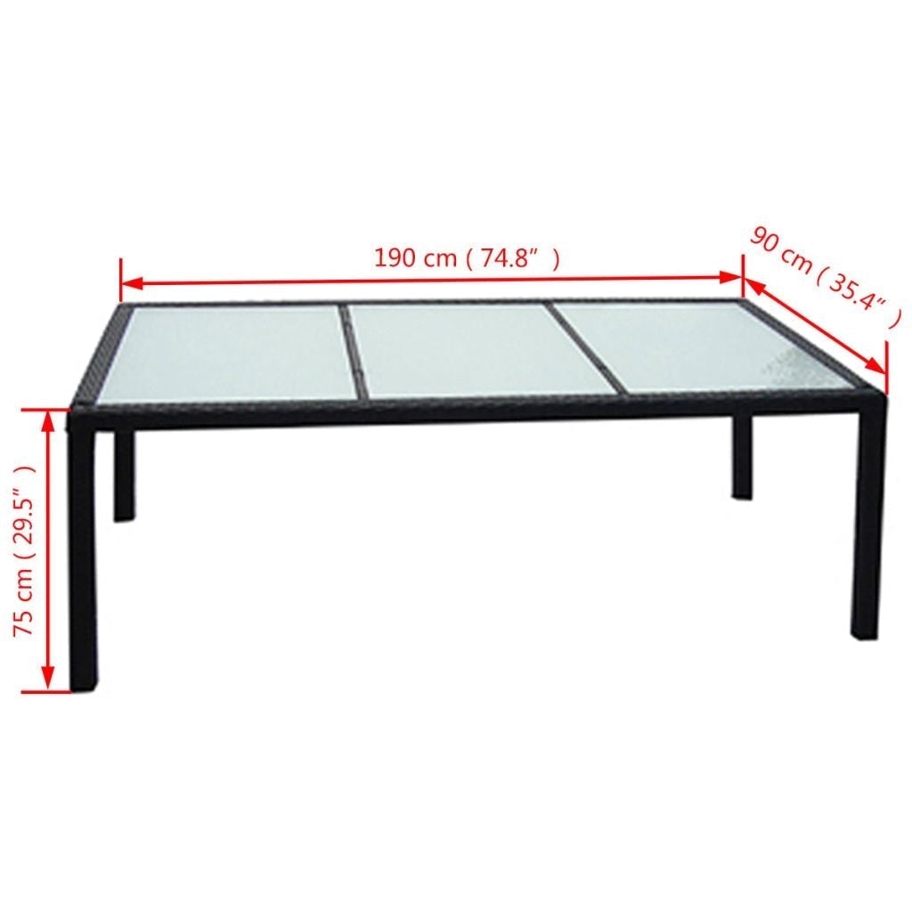 Garden Table Black 190x90x75 cm Poly Rattan