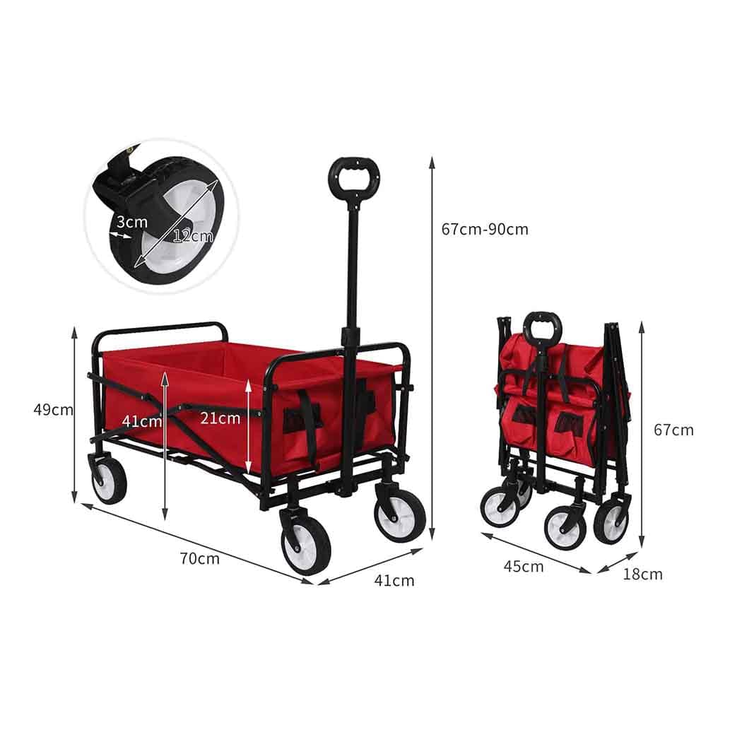 Garden Trolley Cart Foldable Picnic Wagon Outdoor Camping Trailer Red