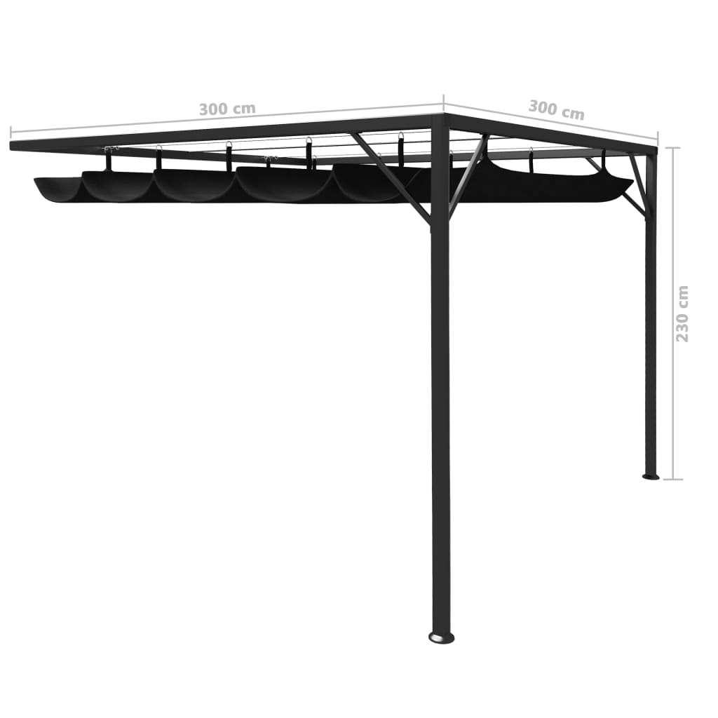 Garden Wall Gazebo with Retractable Roof Canopy 3x3 m Anthracite