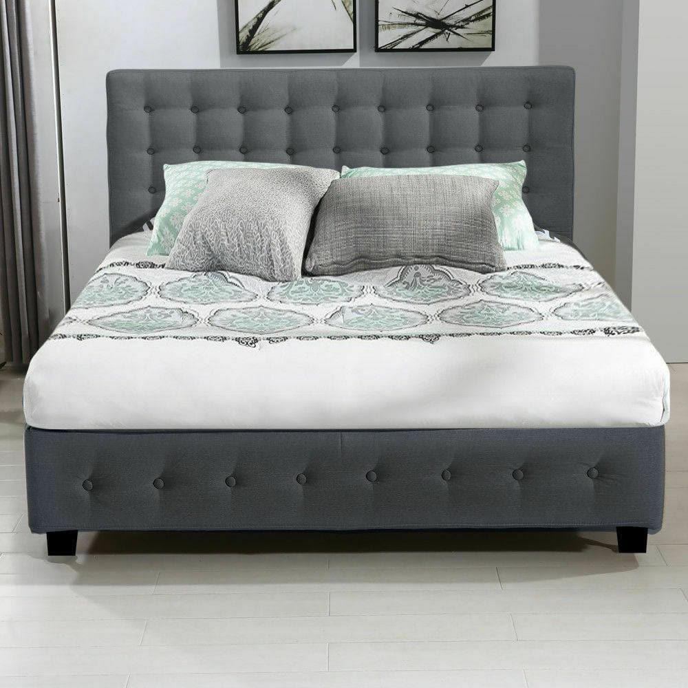 bedroom Gas Lift Bed Frame Fabric Base Mattress Storage Queen Size Dark Grey