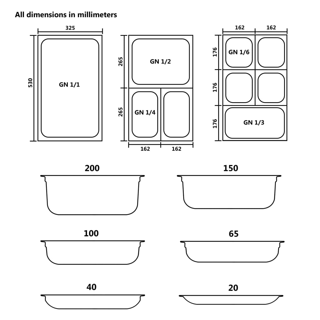 Gastronorm Containers 12 pcs GN 1/3 40 mm Stainless Steel