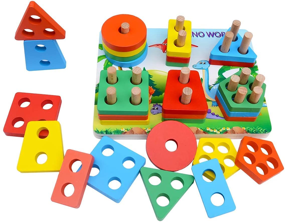 Geometric Wooden Shape Sorter Educational Preschool Toddler Toys For 3 To 5 Year Old For Kids