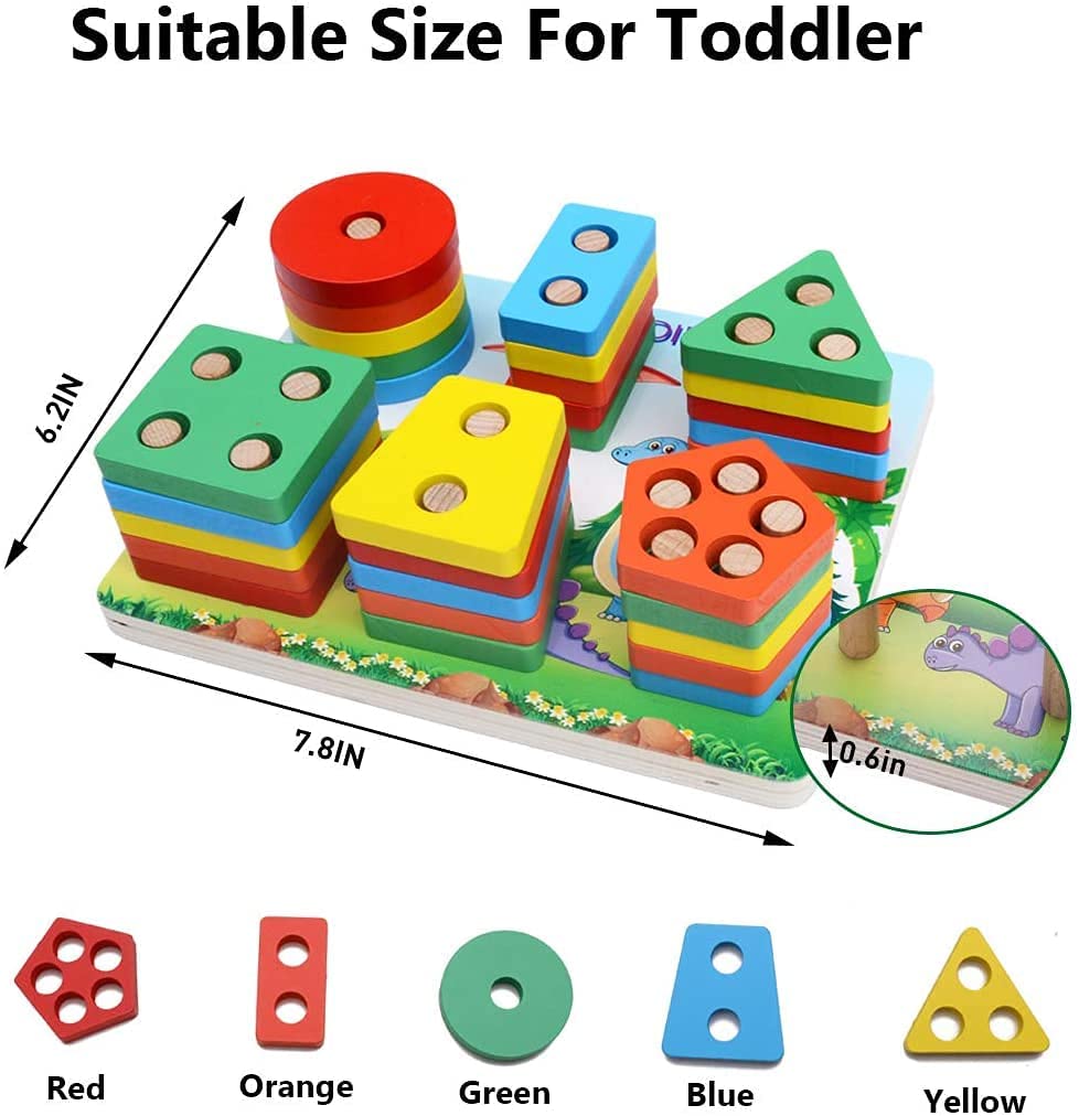 Geometric Wooden Shape Sorter Educational Preschool Toddler Toys For 3 To 5 Year Old For Kids