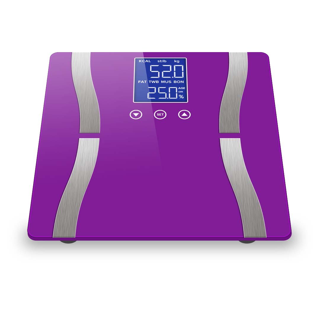 bathroom scales Glass LCD Digital Body Fat Scale Bathroom Electronic Gym Water Weighing Scales Purple