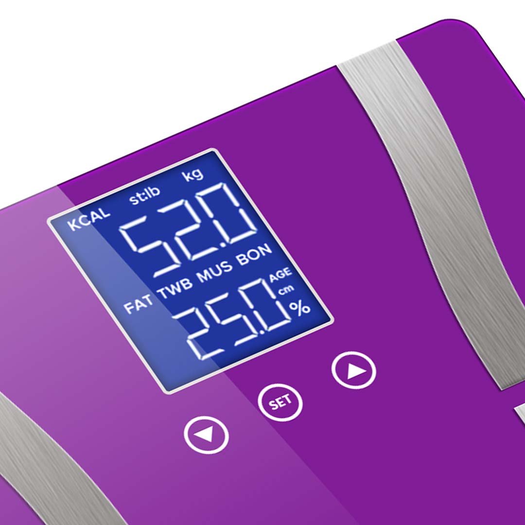 bathroom scales Glass LCD Digital Body Fat Scale Bathroom Electronic Gym Water Weighing Scales Purple