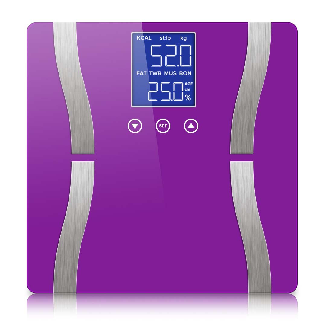 bathroom scales Glass LCD Digital Body Fat Scale Bathroom Electronic Gym Water Weighing Scales Purple