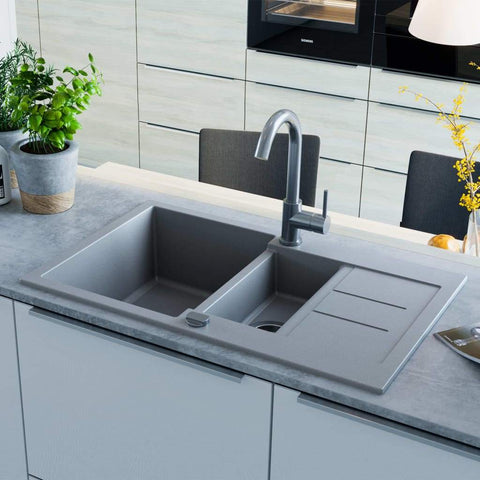 vidaxl50- Granite Kitchen Sink Double Basin Grey
