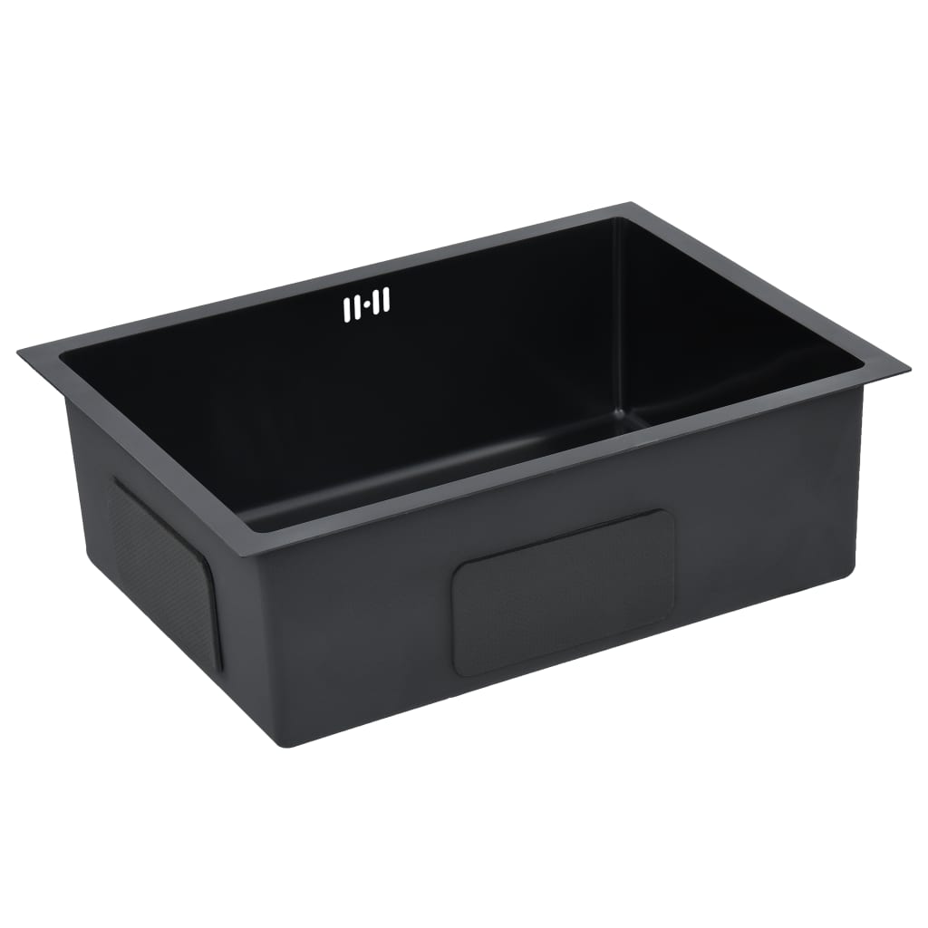 Handmade Kitchen Sink with Overflow Hole Black Stainless Steel
