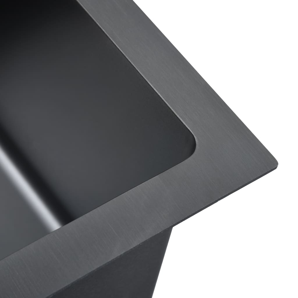 Handmade Kitchen Sink with Overflow Hole Black Stainless Steel