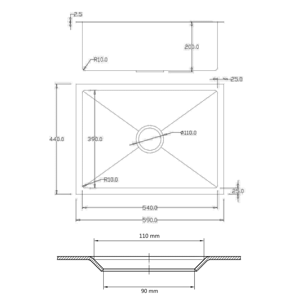 Handmade Kitchen Sink with Overflow Hole Black Stainless Steel