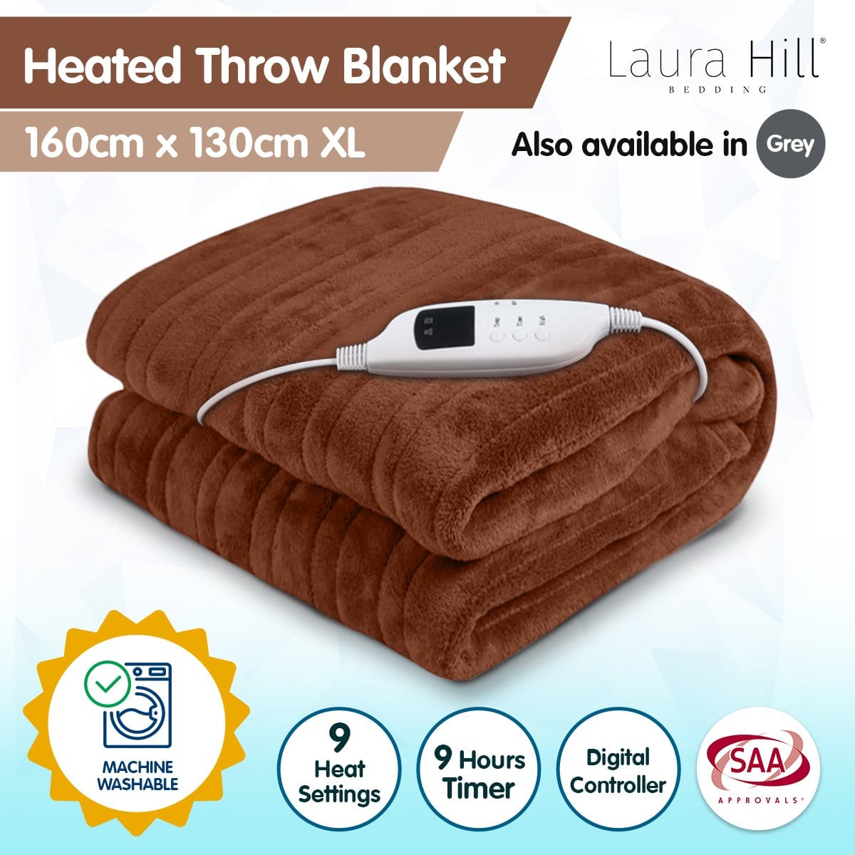 Heated Electric Blanket Throw Rug Coral Warm Fleece Brown