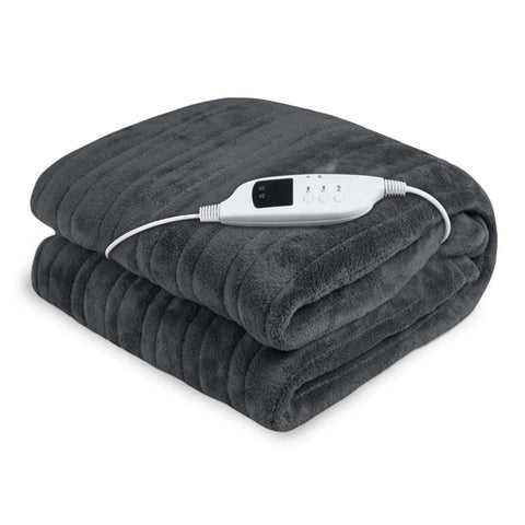 Heated Electric Blanket Throw Rug Coral Warm Fleece Grey