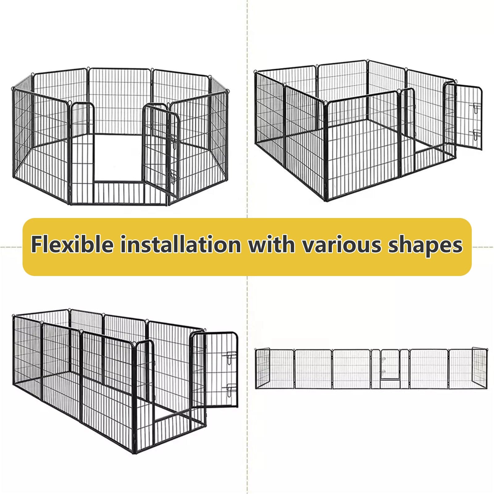 Heavy Duty Comfortable Pet Dog Game Fence Foldable 8 Panel Metal Dog Fence Black