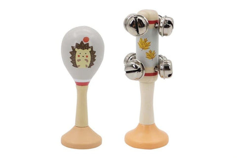 Hedgehog Wooden Maraca & Bell Stick Set