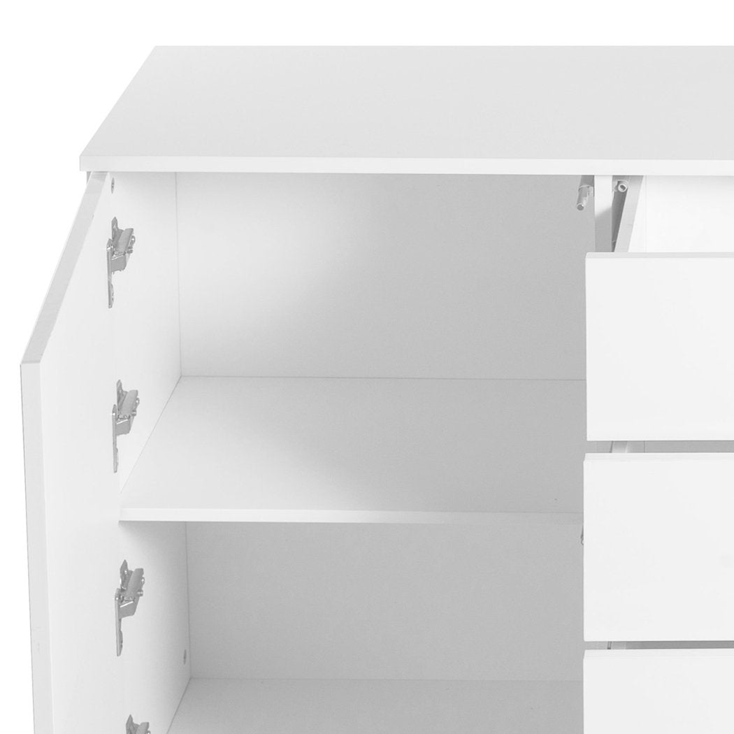 dining room High Gloss Sideboard Cabinet Storage Drawers White 150Cm