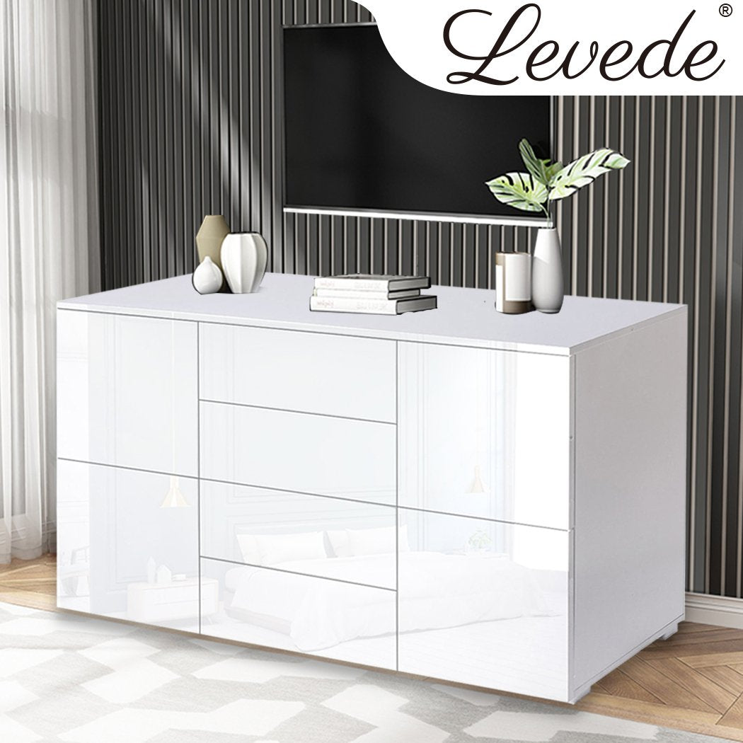 dining room High Gloss Sideboard Cabinet Storage Drawers White 150Cm