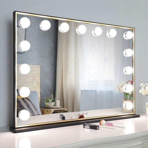 Hollywood Makeup Vanity Mirror with LED Lights and with Smart Button Black, 77 x 55 cm