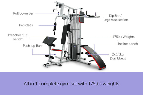 Home Gym Multi Station with 175lb Weights and Dumbbells