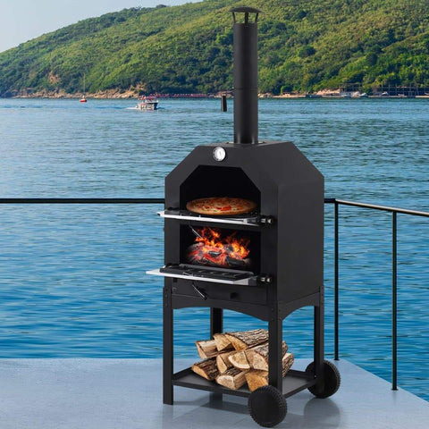 3In1 Charcoal Bbq Grill Steel Pizza Oven Smoker