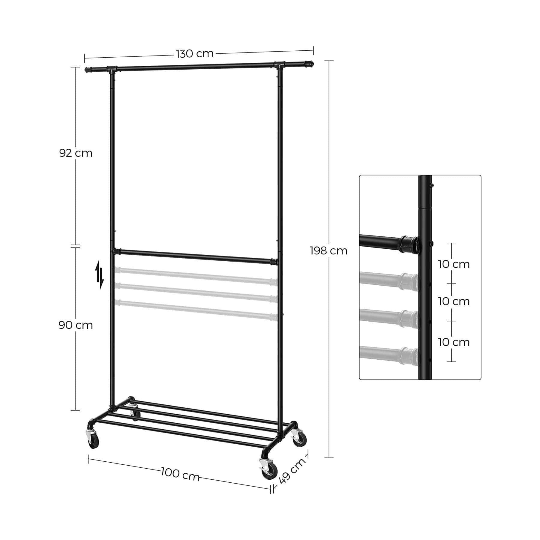 Industrial Clothes Rack on Wheels Maximum load of 110 Kg