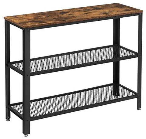 Industrial Console Table With 2 Mesh Shelves Rustic Brown And Black