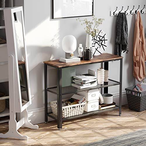 Industrial Console Table with 2 Mesh Shelves Rustic Brown and Black