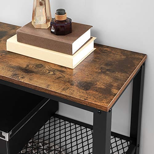Industrial Console Table with 2 Mesh Shelves Rustic Brown and Black
