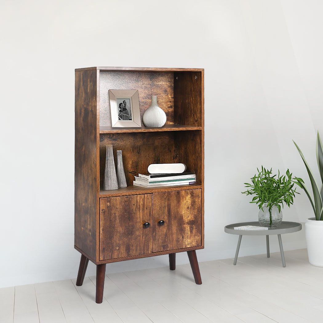Industrial Display Shelf Cabinet Storage Bookshelf- Brown