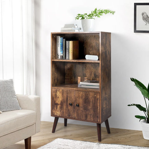 Industrial Display Shelf Cabinet Storage Bookshelf- Brown