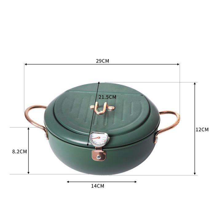 Japanese Deep Frying Pot with Thermometer Non-stick Tempura Fryer Pan 20cm Green