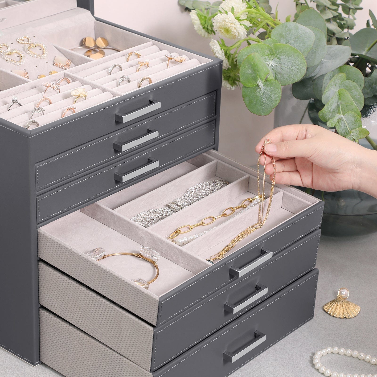 Jewellery Box with 6 Layers and 5 Drawers