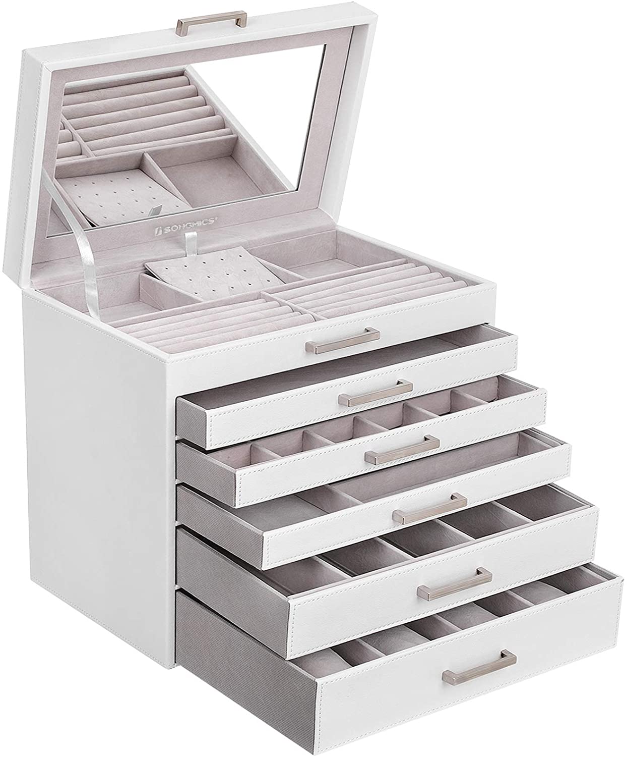 Jewellery White Box with 6 Layers and 5 Drawers