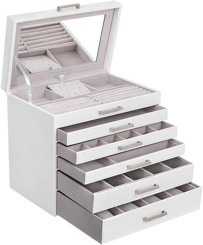 Jewellery White Box With 6 Layers And 5 Drawers