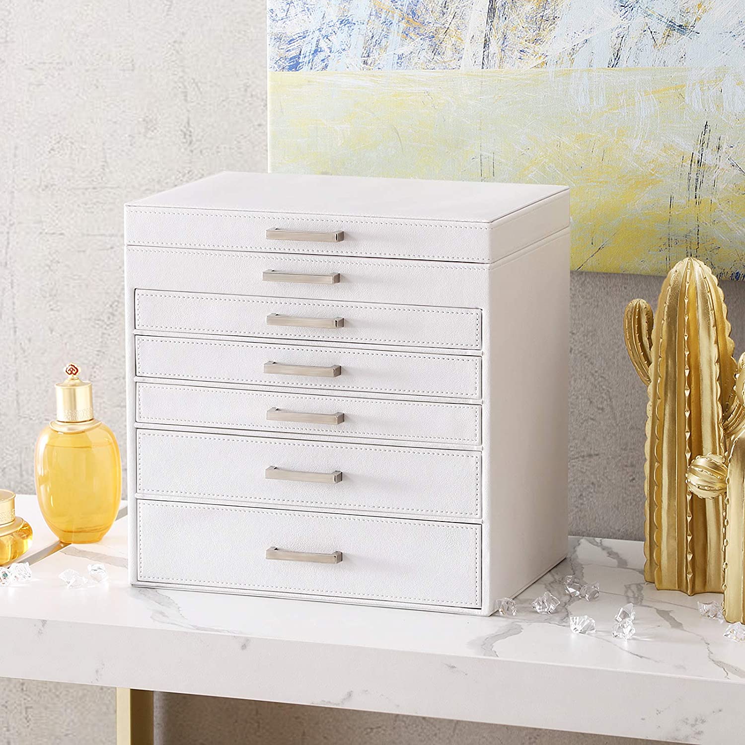 Jewellery White Box with 6 Layers and 5 Drawers
