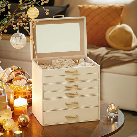 Jewellery White Box with 6 Layers and 5 Drawers