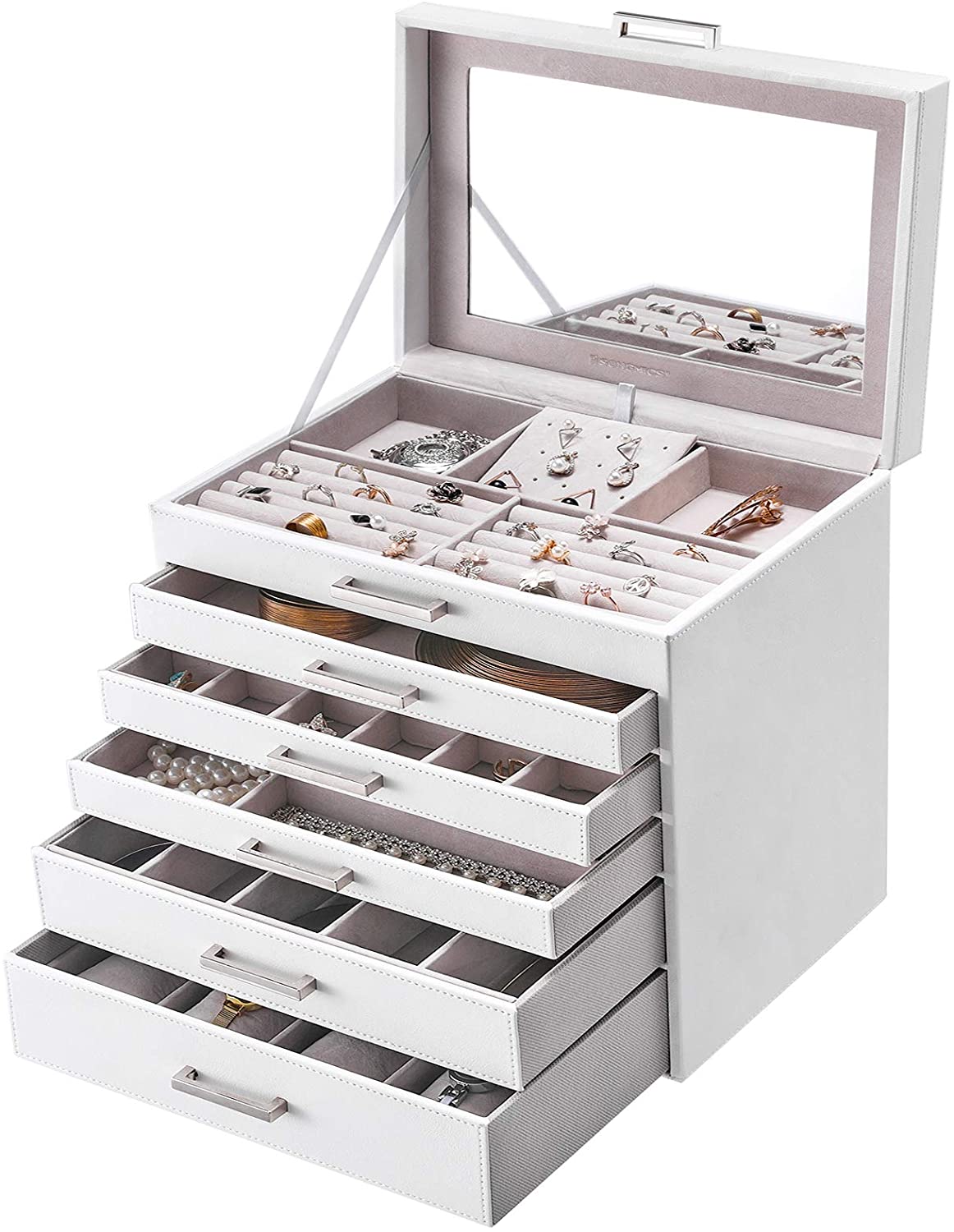 Jewellery White Box with 6 Layers and 5 Drawers