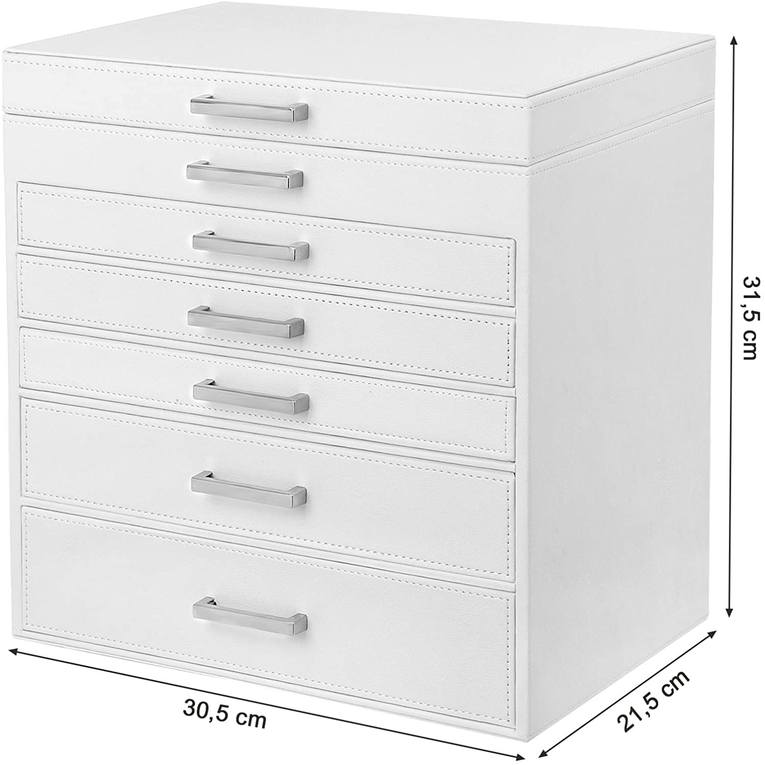 Jewellery White Box with 6 Layers and 5 Drawers