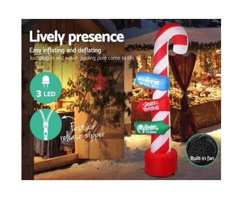 Jingle Jollys 2.4M Christmas Inflatable Santa Guide Candy Pole Xmas Decor LED