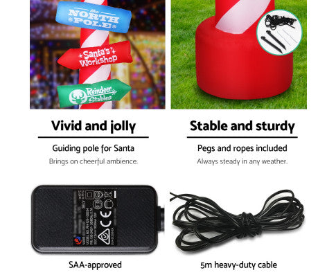 Jingle Jollys 2.4M Christmas Inflatable Santa Guide Candy Pole Xmas Decor LED