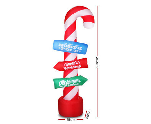 Jingle Jollys 2.4M Christmas Inflatable Santa Guide Candy Pole Xmas Decor LED