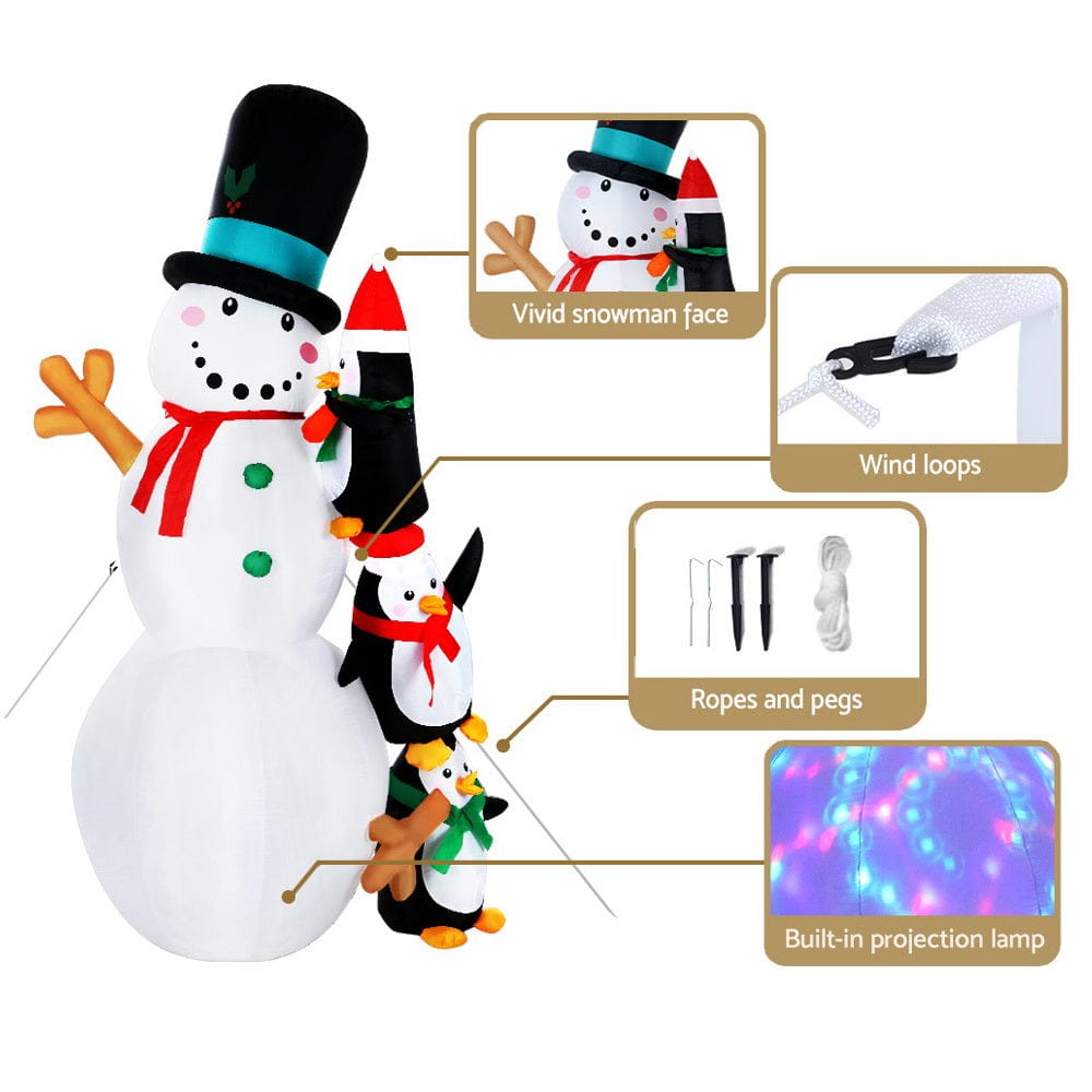 Jingle Jollys 2.4M Christmas Inflatable Snowman Lights Outdoor Decorations