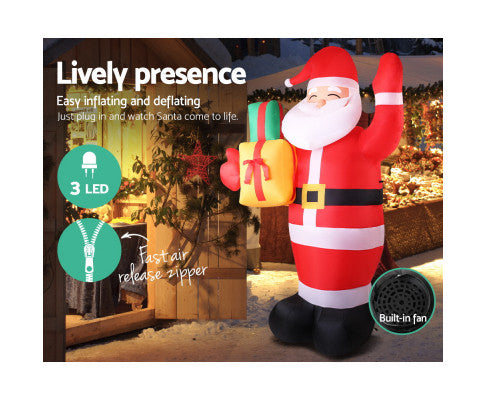 Jingle Jollys 2.4M Christmas Inflatables Santa Xmas Light Decor LED Airpower