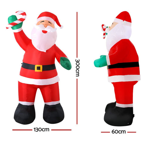 Jingle Jollys 3M Christmas Inflatable Santa Xmas Outdoor Decorations Led Lights