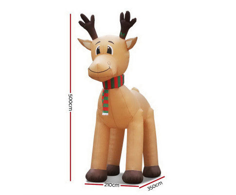 Jingle Jollys 5M Christmas Inflatable Reindeer Giant Deer Air-Power Light Inside